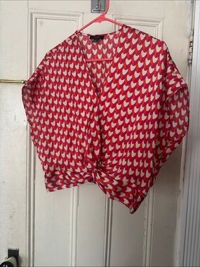 Haver London Pink, Orange and Cream Patterned Knot-Front Blouse